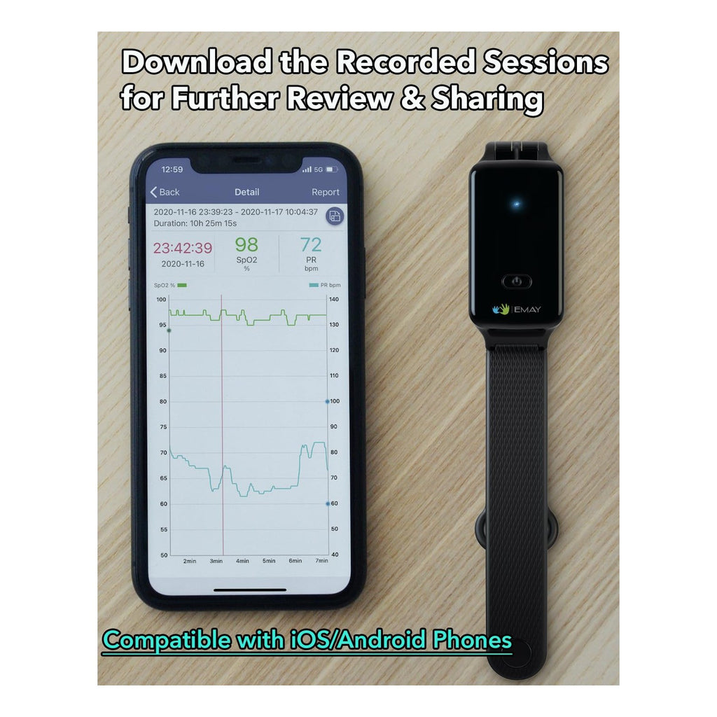 EMAY SleepO2 Wrist Pulse Oximeter with Recording Capability | Sleep Pulse Oximeter for Continuous O2 Recording | Not for Medical Use