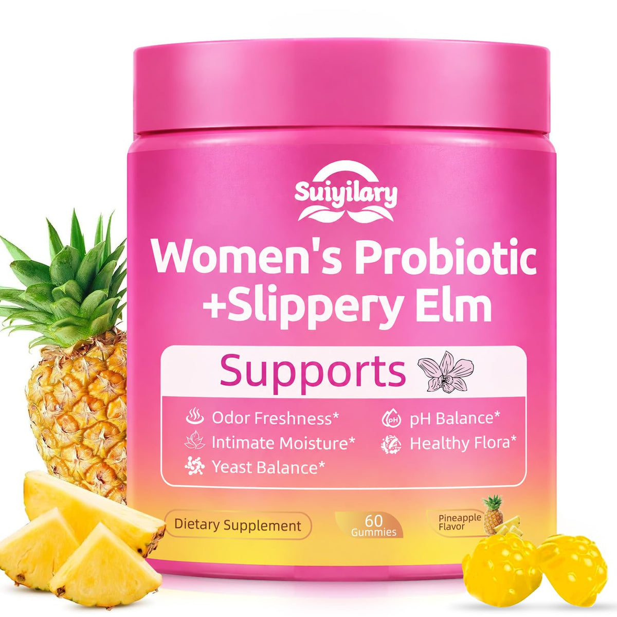 Suiyilary Feminine Probiotics Gummies for Women, Pineapple 60 Gummies