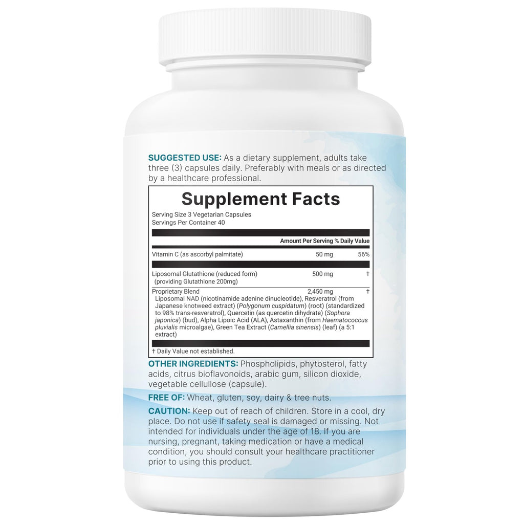 Micro Ingredients Liposomal Reduced Glutathione Complex 3,000mg - 8‑in‑1 Advanced Glutathione Supplement with NAD, Resveratrol, Quercetin, Alpha Lipoic Acid & Vitamin C - 120 Vegetarian Caps