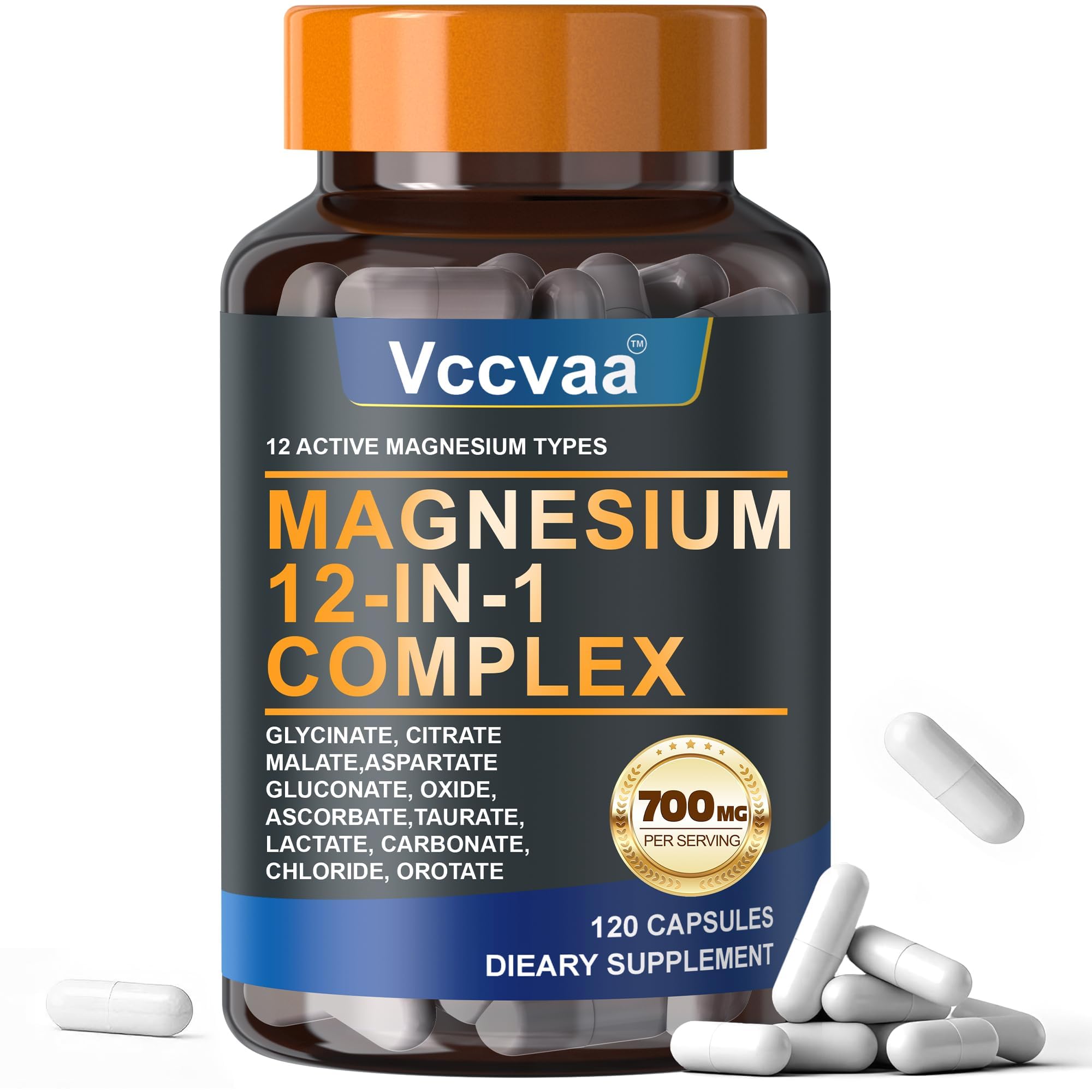 Magnesium Complex 700mg | 12-in-1 High Absorption Supplement | Glycinate, Citrate, Malate, Taurate & More | Sleep Support, Muscle Cramp Relief, Stress, Heart & Nerve Health | 120 Vegan Capsules