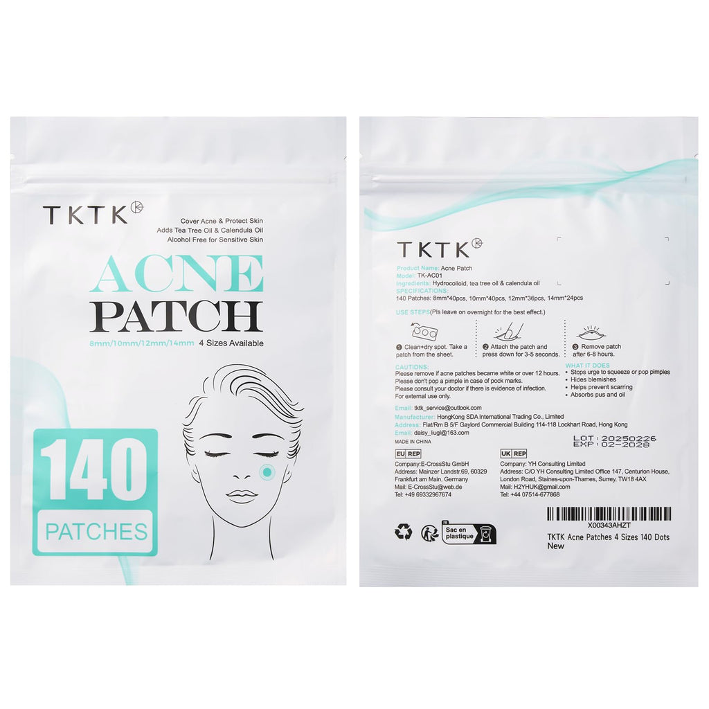 TKTK Pimple Patch for Face, Hydrocolloid Acne Absorbing Dots, 4 Sizes 140CT | Invisible Acne Patches Zit Stickers with Tea Tree & Calendula Oil, for Blemishes & Breakouts,Safe for Sensitive Skin