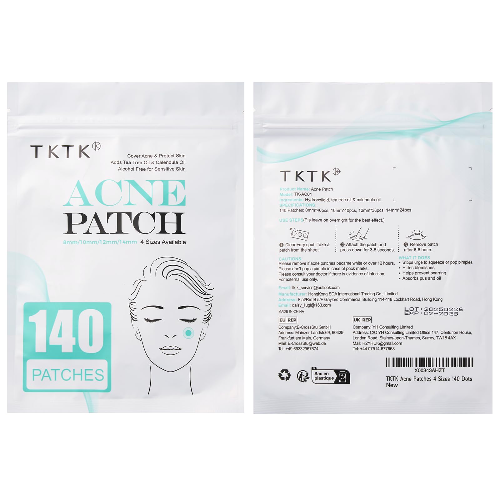 TKTK Pimple Patch for Face, Hydrocolloid Acne Absorbing Dots, 4 Sizes 140CT | Invisible Acne Patches Zit Stickers with Tea Tree & Calendula Oil, for Blemishes & Breakouts,Safe for Sensitive Skin