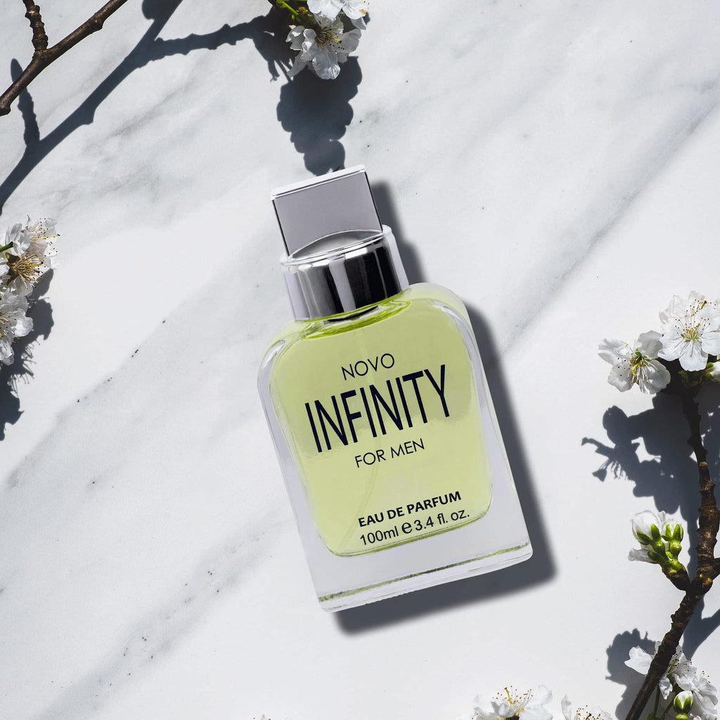 NovoGlow Novo Infinity for Men- 3.4 Fluid Ounce Eau De Parfum Spray for Men - Refreshing Citrusy & Floral Top Notes Smell Fresh All Day Long Lovely Gift Occasions