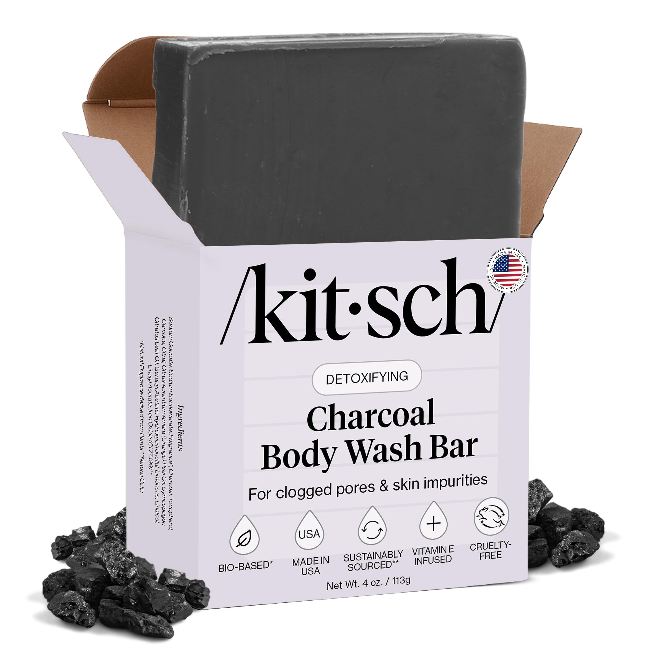 Buy now Kitsch Charcoal Soap Body Wash Bar â€“ Detoxifying Bar Soap with Activated Charcoal â€“ Gently Removes Excess Oil & Impurities, Clears Pores, Firms & Moisturizes Skin â€“ Made in USA - 4 oz at indiglob india
