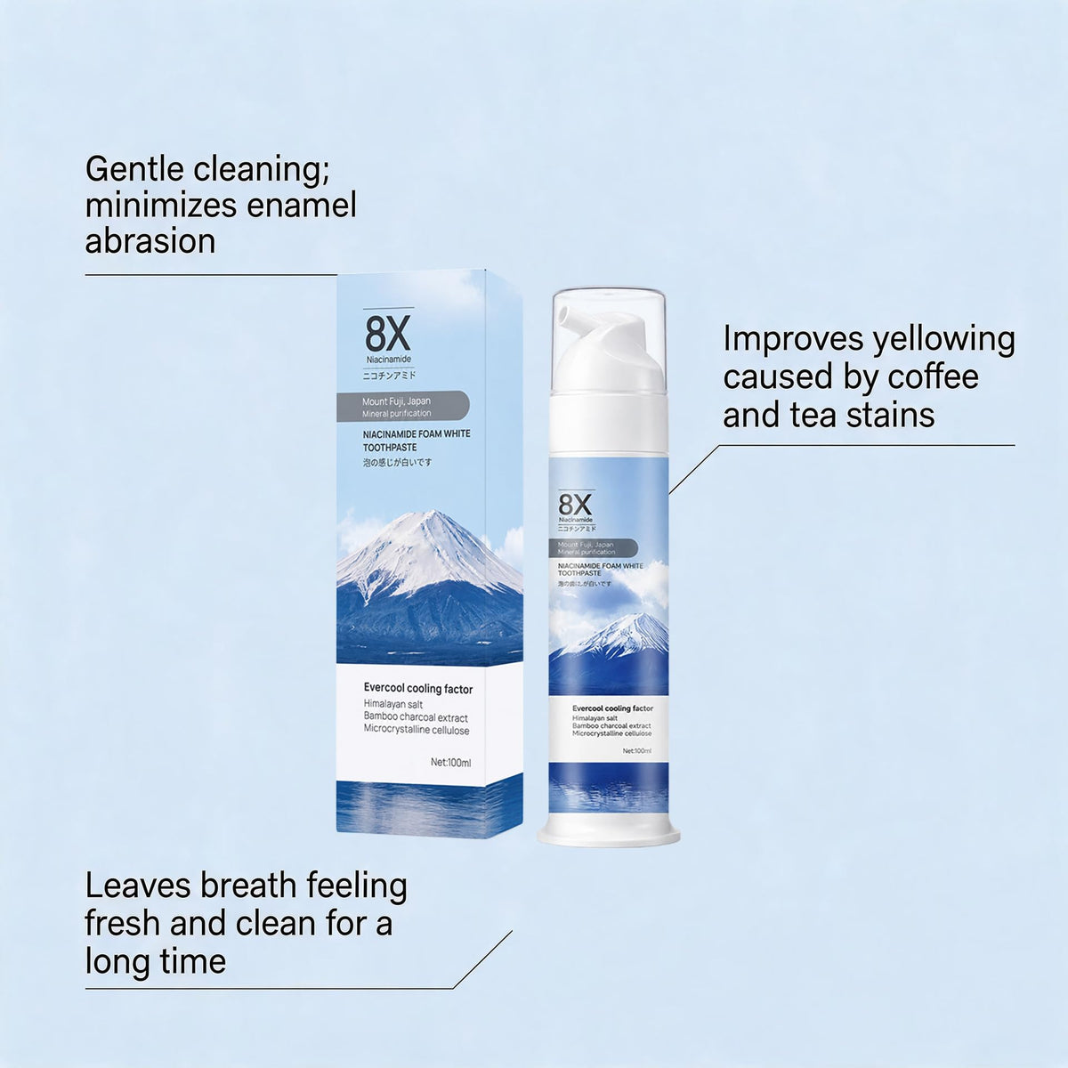 Niacinamide Whitening Toothpaste,Niacinamide Foam Whitening Toothpaste,Brightens & Whitens Teeth,Natural Gentle,Fresh Breath,Daily Oral Care,100g
