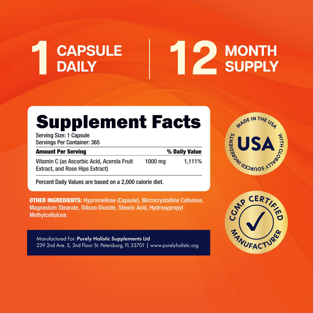 Vitamin C 1000mg, Immune Support, Timed-Release Capsules, 1 Year Supply
