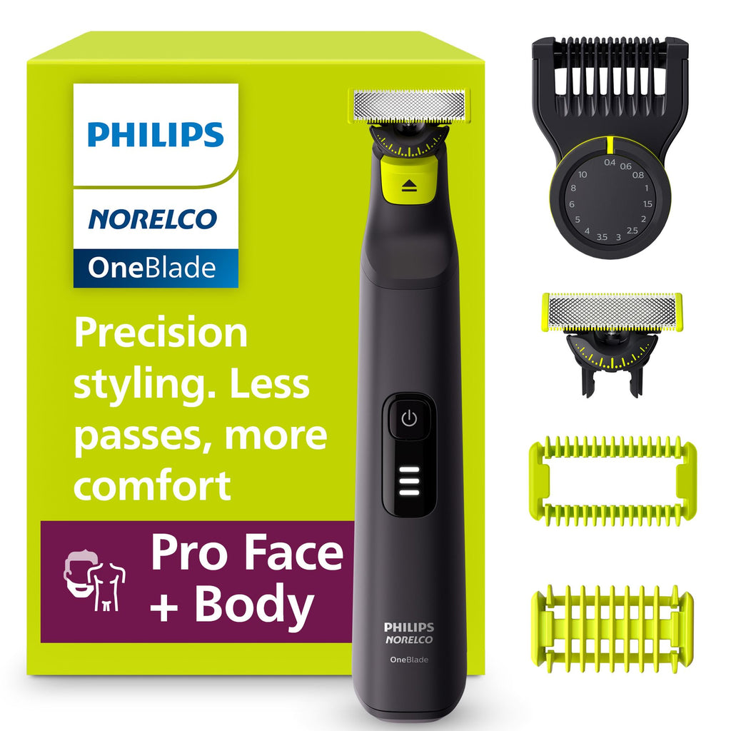Norelco Philips OneBlade Pro Hybrid Electric Trimmer and Shaver, Black, 2 Piece, QP6530/70, Old Version