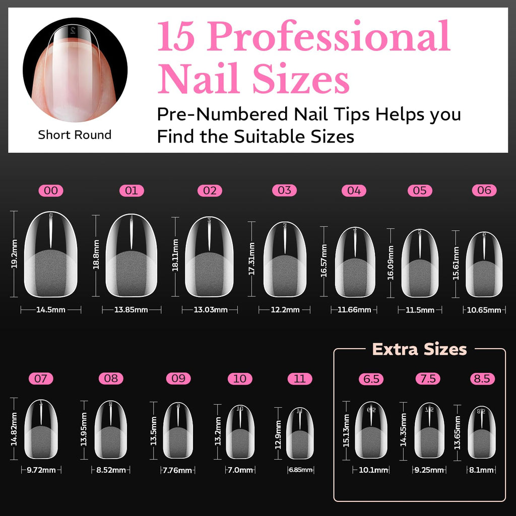 600pcs of medium almond soft gel nail tips, featuring 15 professional sizes for easy use. Order online, available now!