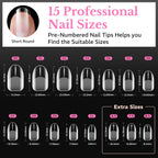 600pcs of medium almond soft gel nail tips, featuring 15 professional sizes for easy use. Order online, available now!