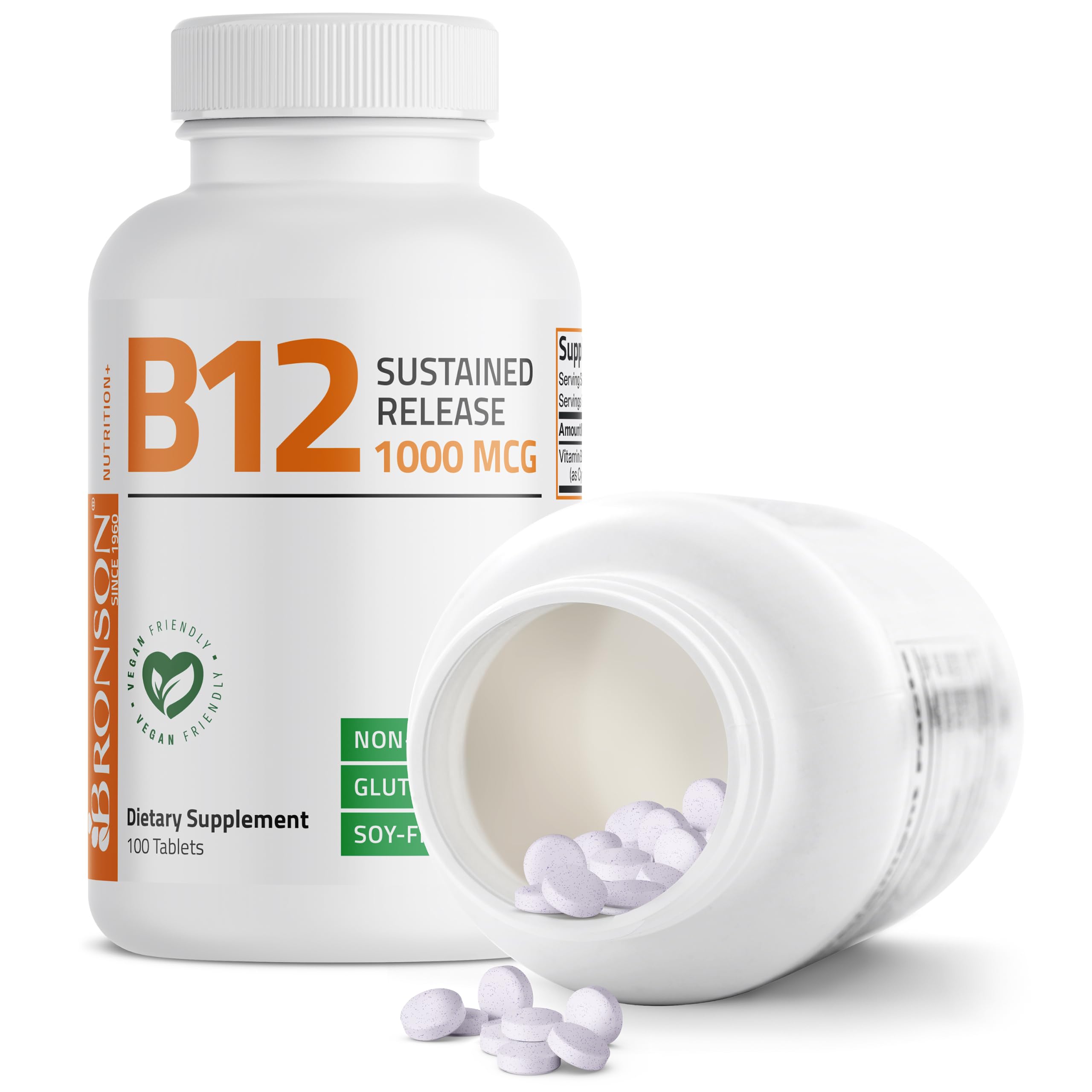 Bronson Vitamin B12 1000 mcg Sustained Release, Energy Support, 100 Tablets | Healthy Brain Function & Nervous System Support, Vegan, Non-GMO, Gluten-Free & Soy-Free