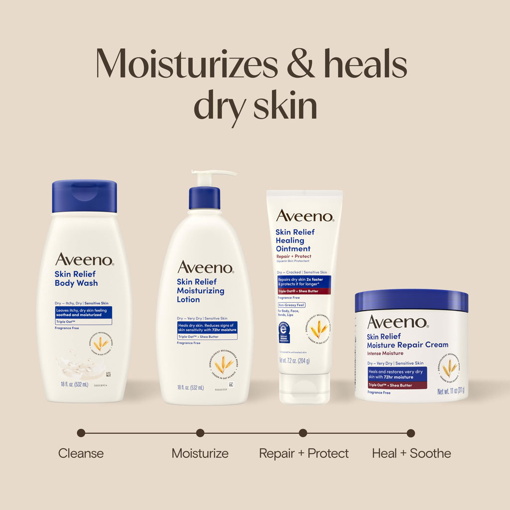 Aveeno Skin Relief Intense Moisture Repair Body Cream with Triple Oat & Shea Butter Formula, Moisturizing Cream Heals & Restores Very Dry Skin with Long-Lasting Moisture, Fragrance-Free, 11 Oz