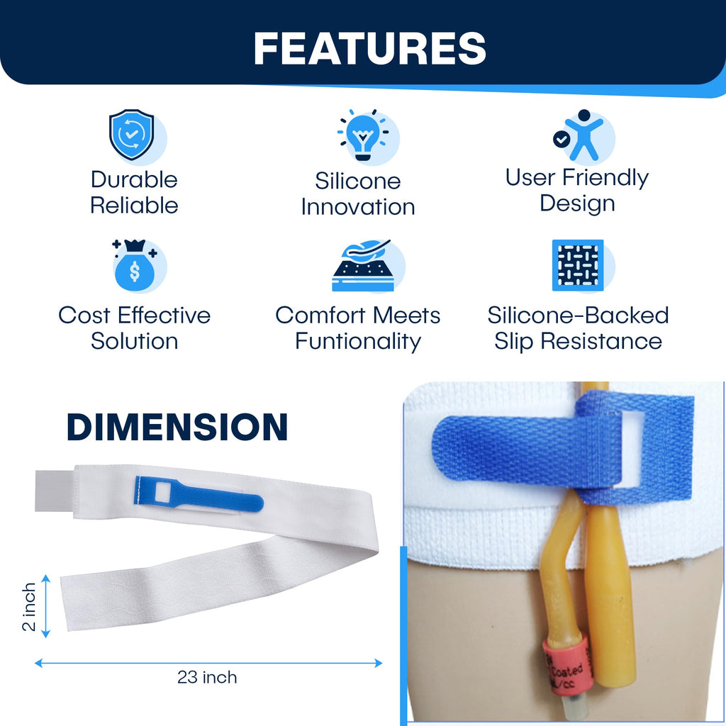 (3-Pack) Foley Catheter Leg Strap for Men and Women – 23" x 2" Adjustable Urinary Drainage Tube Holder with Anti-Slip Silicone Grip – Washable, Reusable Medical Securement Stabilizer”