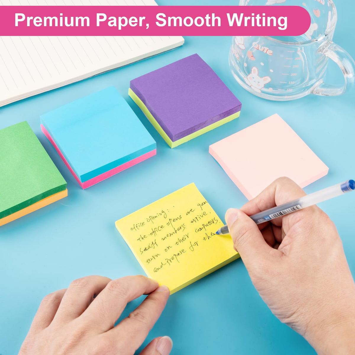 Sticky Notes 3x3 in, 8 Bright Self-Stick Pads, 800 Sheets for School Office