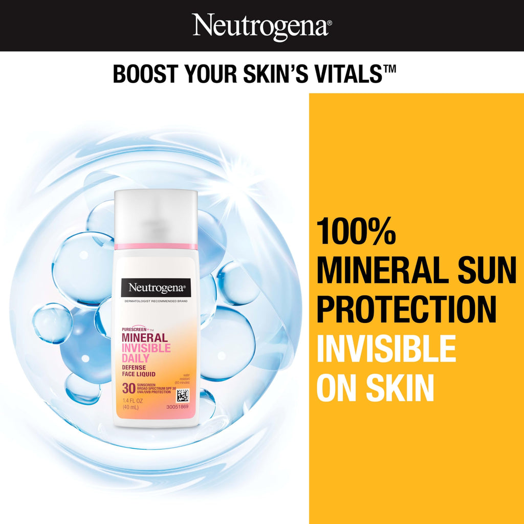 Buy now Neutrogena Purescreen+ Invisible Daily Defense Mineral Sunscreen for Face with SPF 30, Broad Spectrum Mineral Sunscreen with Vitamin E, Water Resistant, Fragrance-Free, 1.4 fl. oz at indiglob india