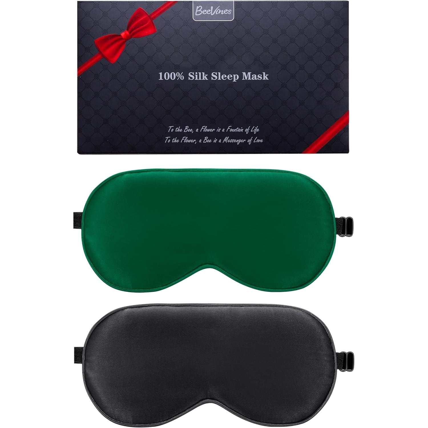 Buy now BeeVines Sleep Mask, 2 Pack 100% Real Natural Silk Eye Masks with Adjustable Strap for Sleeping, Mulberry Silk Eye Sleep Shade Cover, Blocks Light Reduces Puffy Eyes Traveling Gifts (Black & Black) 05-black & Emerald Green at indiglob india