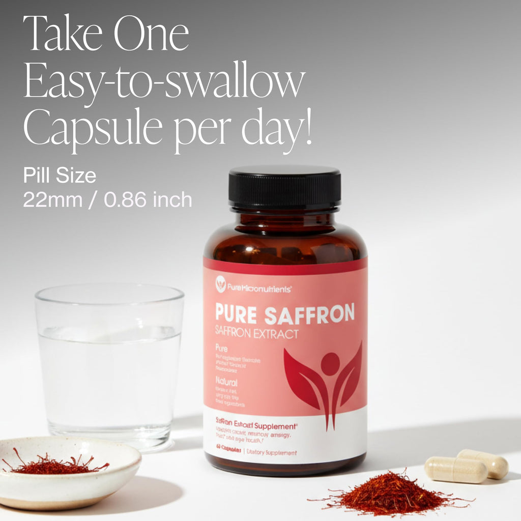 Saffron Supplement, 100% Pure Saffron Extract Capsules, Mood & Energy | Supports eye & heart health, positive mood & natural energy; 60 vegan capsules by Pure Micronutrients