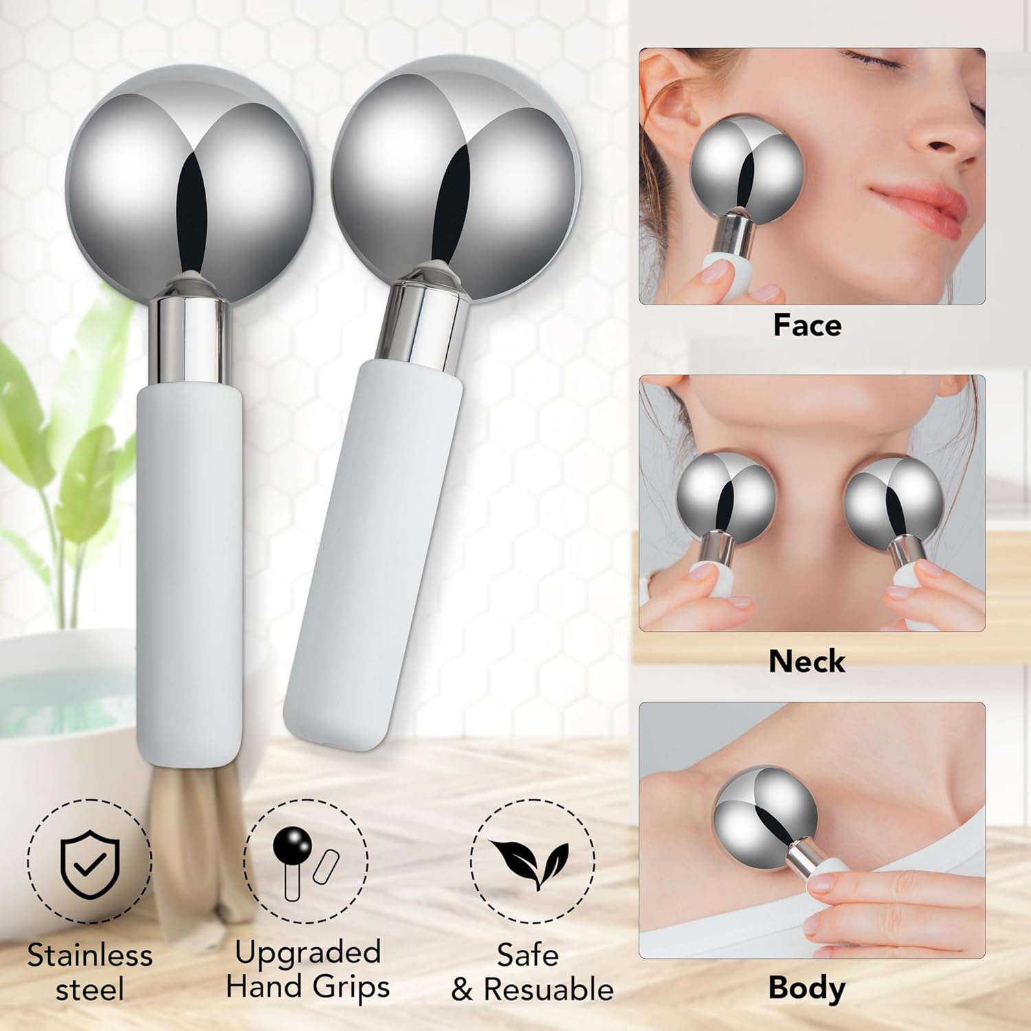 Buy now Floraison Unbreakable Stainless Steel Magic Cooling Beauty Facial Sticks for Face, Neck & Body Cryo Sticks & Cold Roller for face Puffiness & Wrinkles, Wine-Chilling Wands at indiglob india