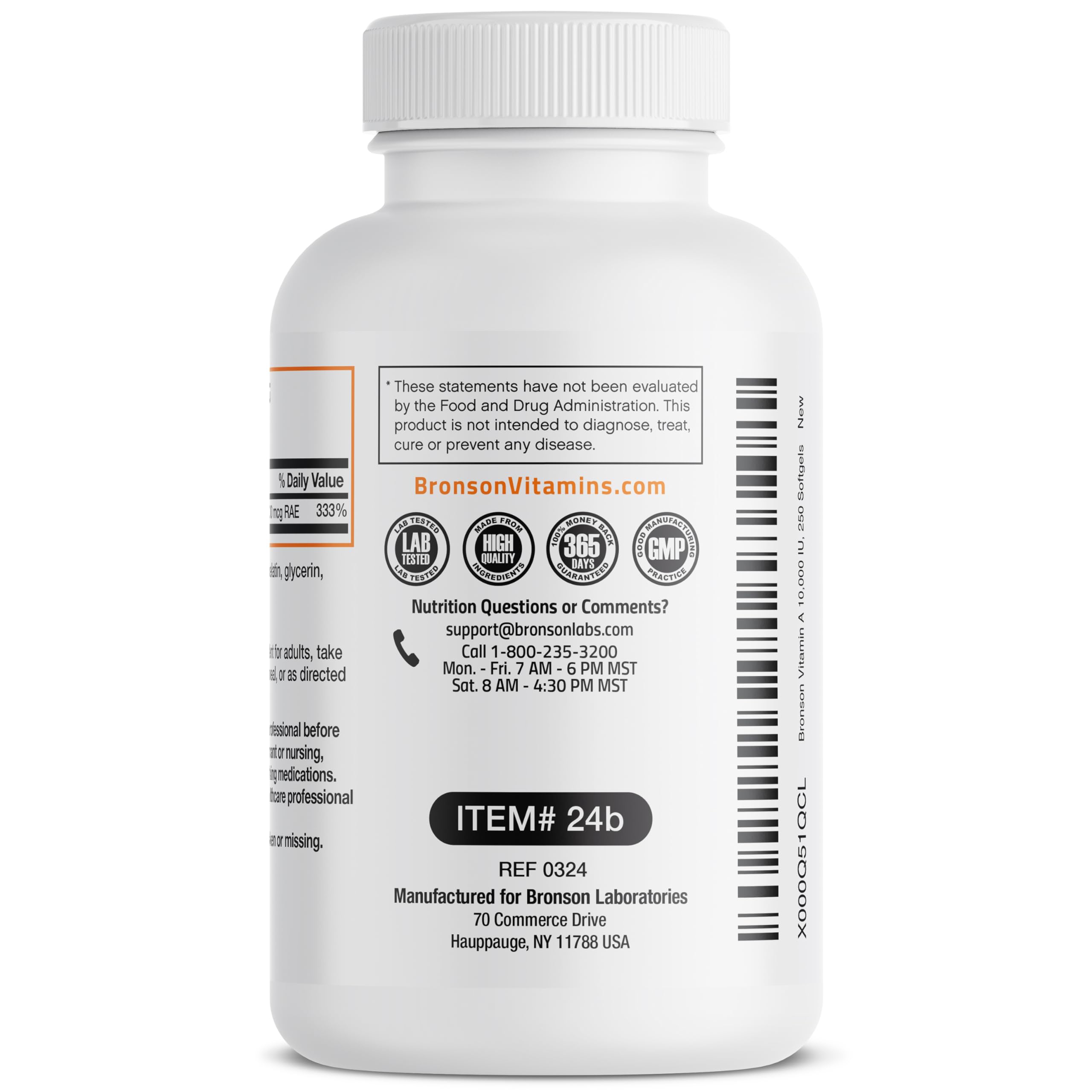 Bronson Vitamin A 10,000 IU Healthy Vision and Immune Support, 250 Softgels | Vitamin A Palmitate, Once-Daily Rapid Release, Skin, Growth & Reproduction Support, Non-GMO