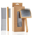 Slicker Brush for Long Haired Dogs, Wooden Ergonomic Handle