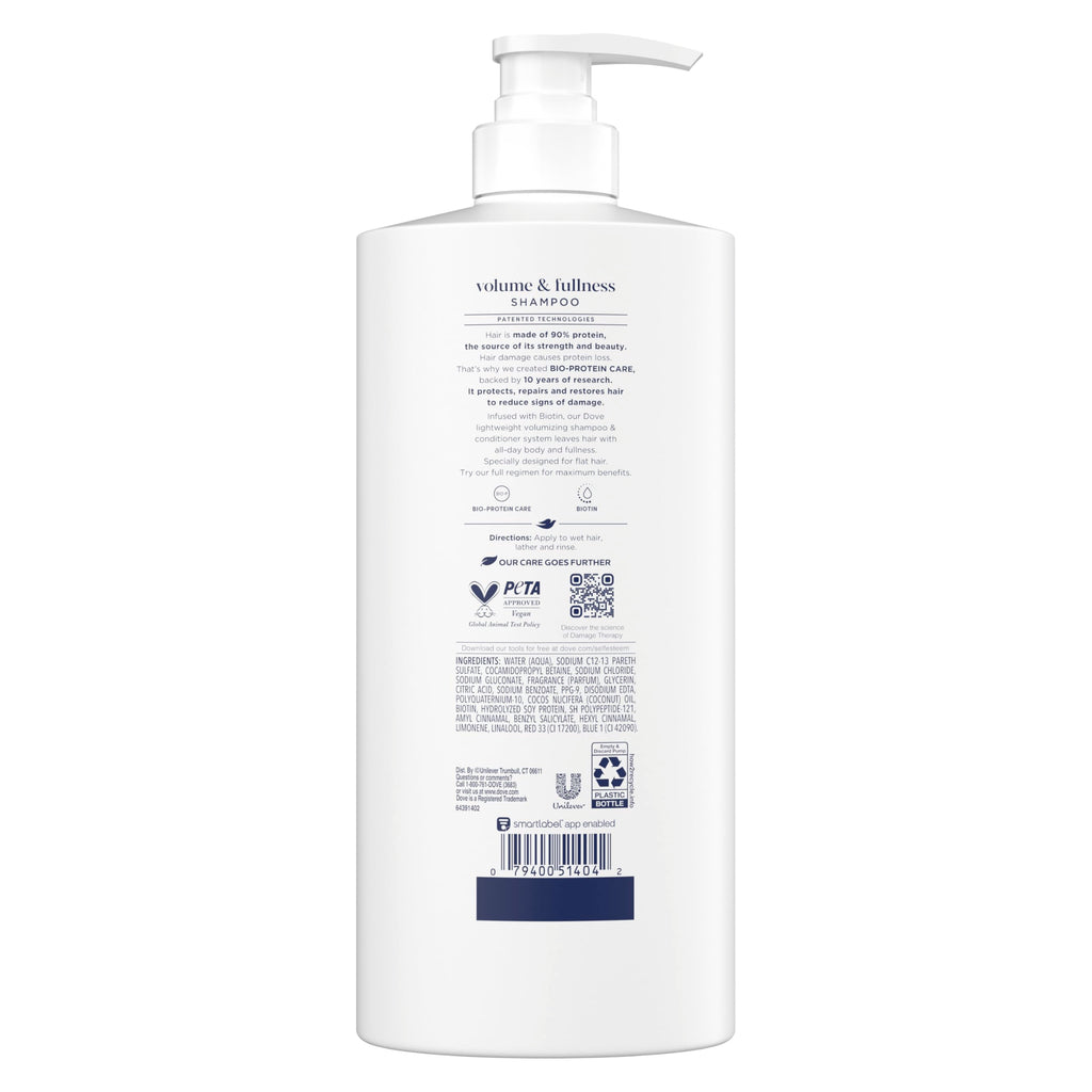 Dove Shampoo Volume & Fullness for Fine, Thin Hair with Bio-Protein Care Technology and Biotin 28 Fl Oz (Pack of 4)