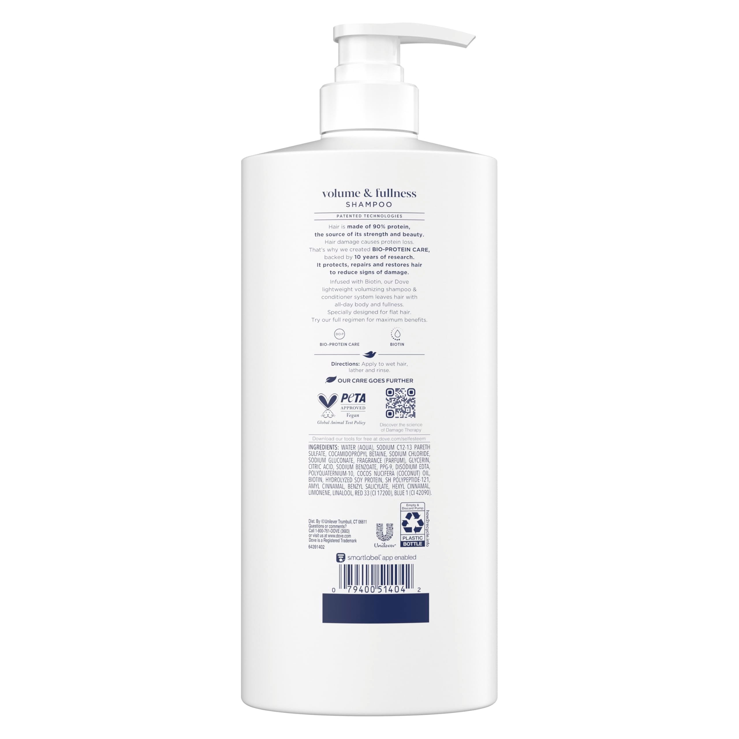 Dove Shampoo Volume & Fullness for Fine, Thin Hair with Bio-Protein Care Technology and Biotin 28 Fl Oz (Pack of 4)