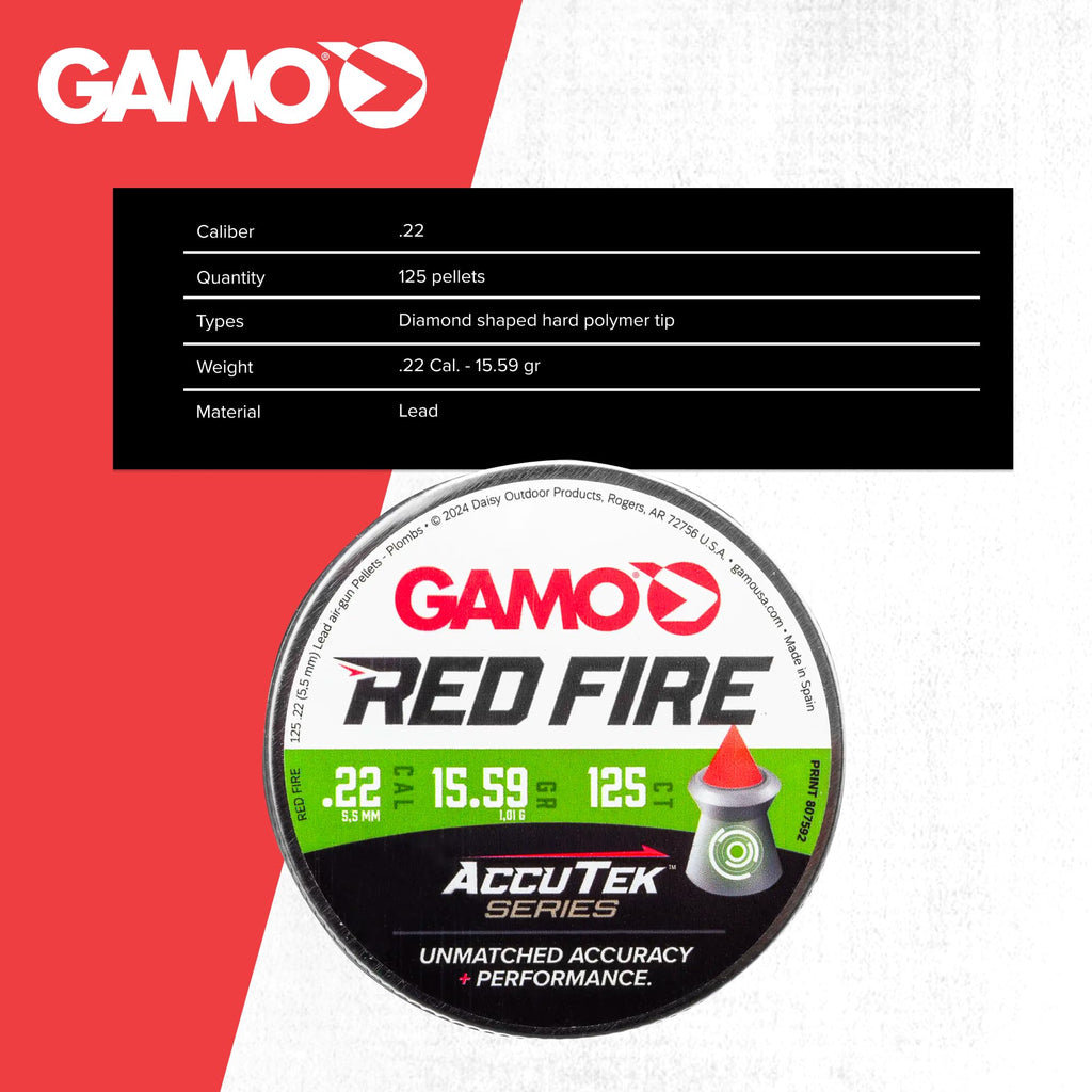 Gamo Red Fire .22 Cal Polymer Tip Hunting Pellets - 15.59 Grain - 125 Count