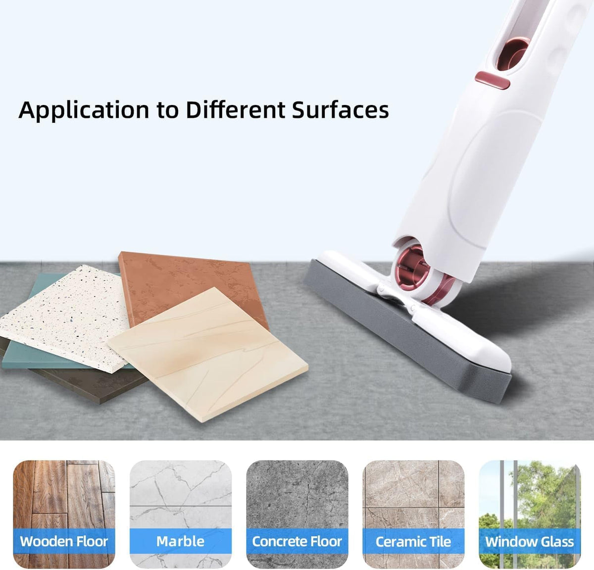 Mcbazel Portable Mini Cleaning Mop, Mini Sponge Mop, Wet and Dry Use Cleaning System, Mini Mop for Bathroom, Kitchen, Desktop, Glass, Living Room, Car (2 Sponge Head + 1 Squeeze Handle)