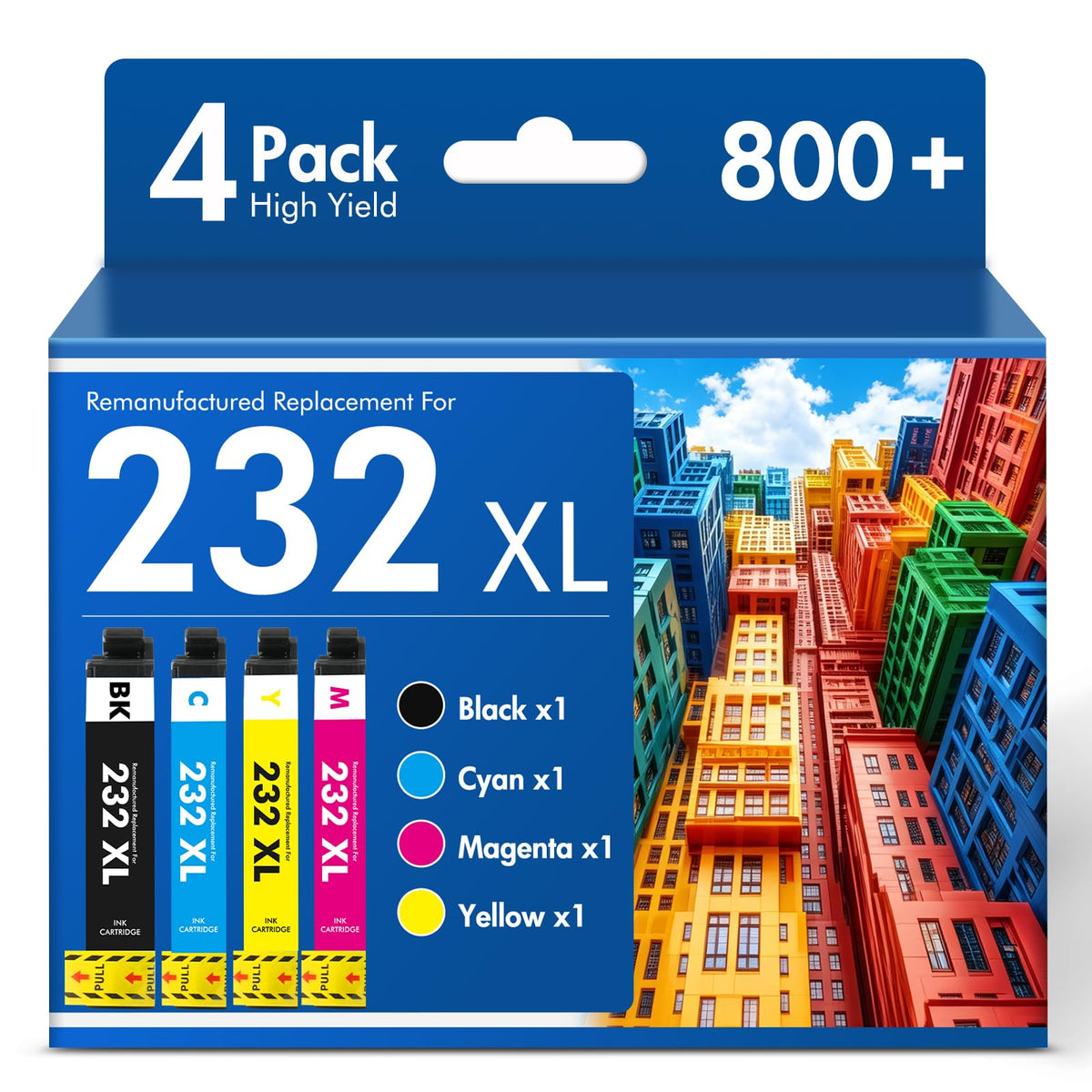 Remanufactured Compatible for 232XL Ink Cartridges Combo Pack for 232 XL for Epson Printer XP-4200 XP-4205 WF-2950 WF-2930 Workforce XP 4200 4205 WF 2950 2930 XP4200 XP4205 WF2950 (4 Pack, BKCMY)