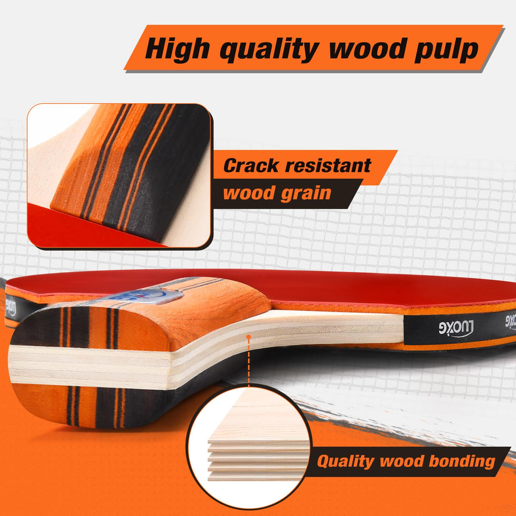 Ping Pong Paddles Set of 4 with Table Tennis Balls and Portable Case