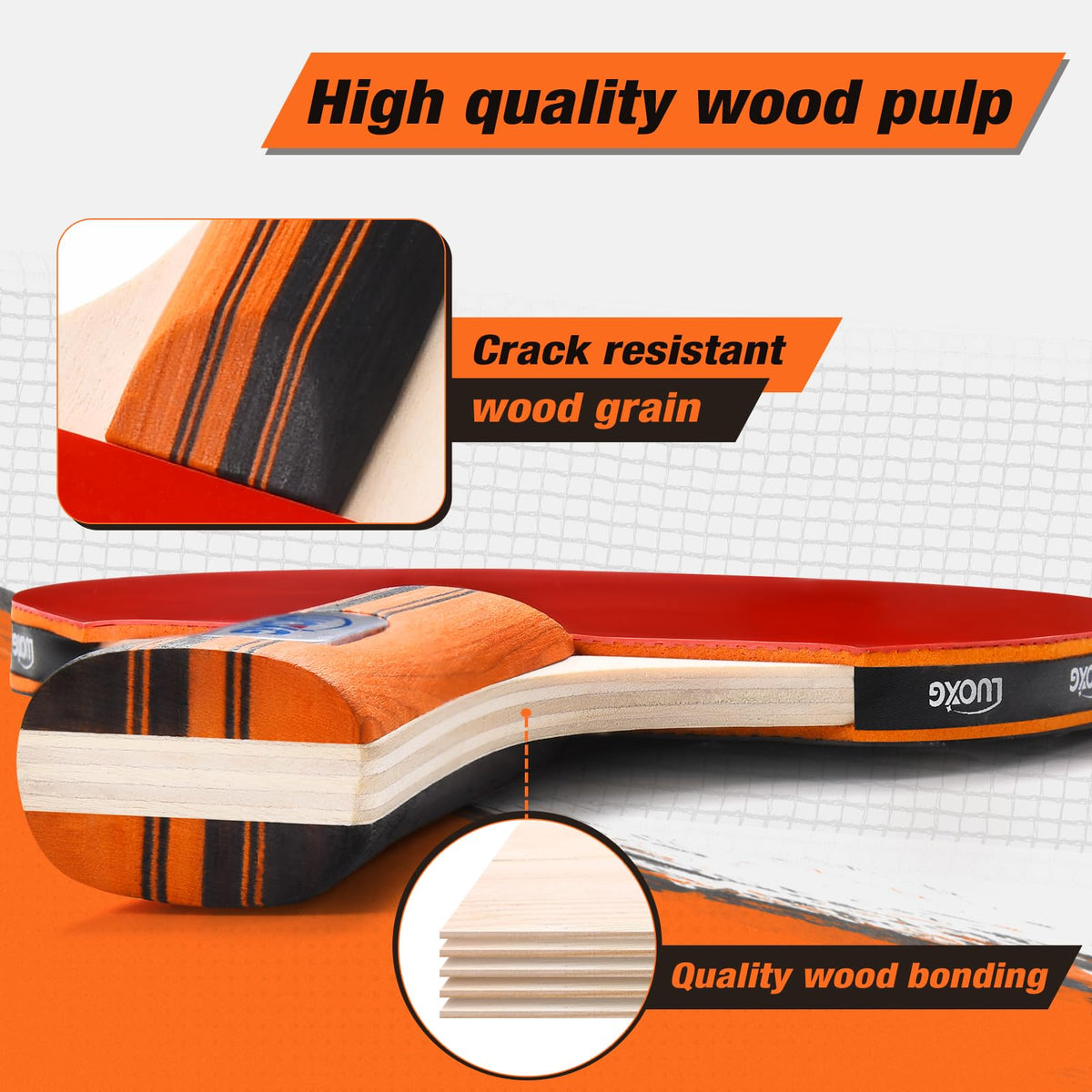 Ping Pong Paddles Set of 4 with Table Tennis Balls and Portable Case