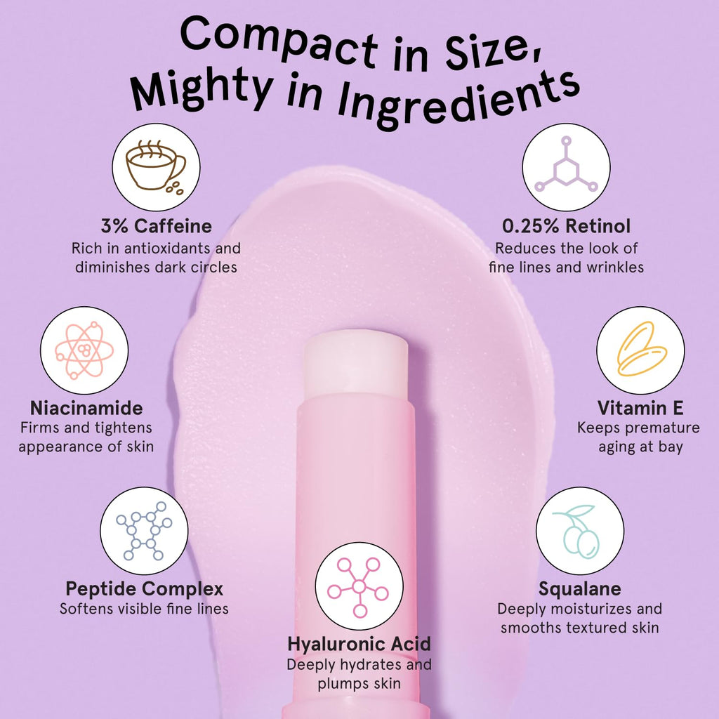 grace & stella Under Eye Brightener Balm Stick - Travel Size Toiletries | Retinol & Caffeine Eye Cream for Dark Circles, Puffiness, Wrinkles - Restore and Hydrate - Vegan Skincare (0.13oz / 3.5g)