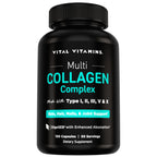 Vital Vitamins Multi Collagen Peptides Complex for Women & Men, 150 Pills | Supports Skin, Hair & Nails, 5 Collagen Types I II III V & X, Grass-Fed Non-GMO Collagen Supplements
