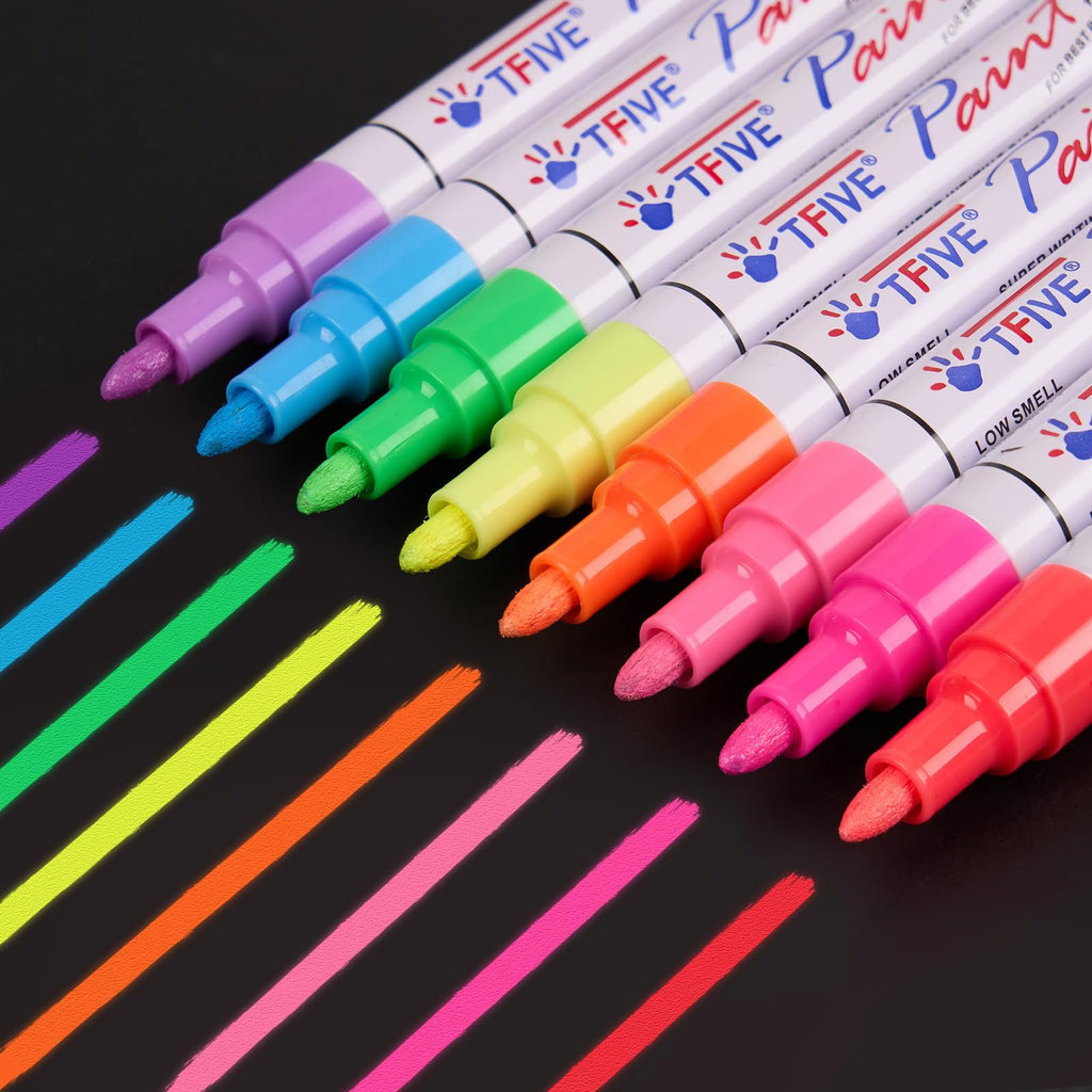 TFIVE Fluorescent Paint Markers, 8 Colors Neon UV Paint Pens for Blacklight