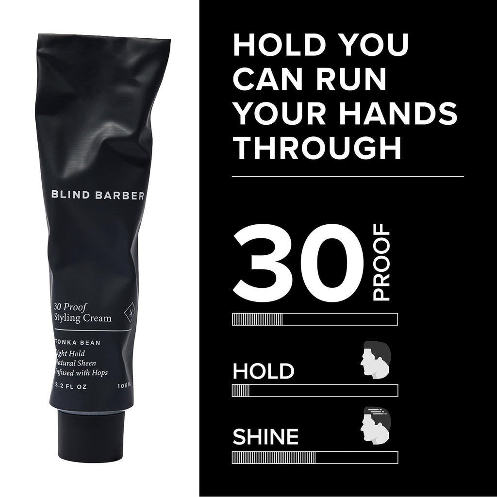 Blind Barber 30 Proof Hair Cream for Men - Styling Cream & Beard Tamer - Light Hold & Natural Shine - Paraben & Sulfate-Free, Water-Based Hair Products - Tonka Bean Scent (3.2 Fl oz)