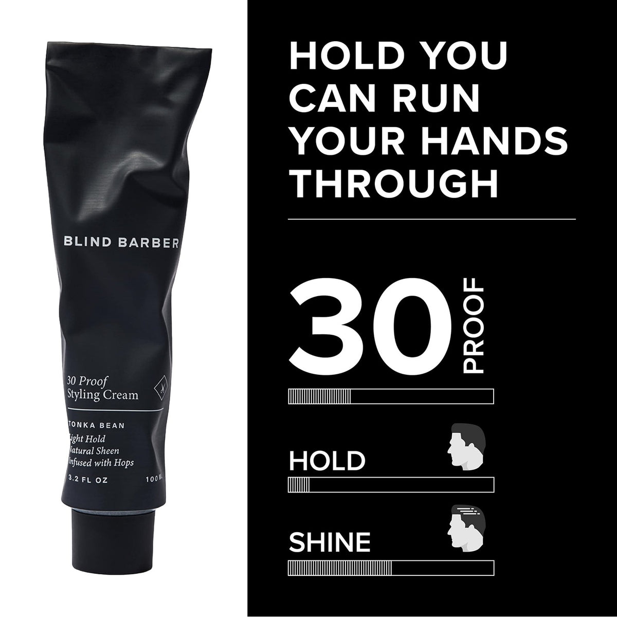 Blind Barber 30 Proof Hair Cream for Men - Styling Cream & Beard Tamer - Light Hold & Natural Shine - Paraben & Sulfate-Free, Water-Based Hair Products - Tonka Bean Scent (3.2 Fl oz)