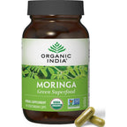 ORGANIC INDIA Moringa Herbal Supplement - Green Superfood, Nutrient Dense, Pure Plant Protein, Vitamin A, E, K, Iron, Calcium, Fiber, Vegan, Gluten-Free, USDA Certified Organic - 90 Capsules