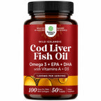 Icelandic Cod Liver Oil Softgels - Omega 3 Fish Oil with Vitamin A - 100 Ct | Wild Caught - Paired with EPA , DHA & D3 - Healthy Heart, Brain & Immune Support - 1000 mg Per Serving - 50 Burpless Servings