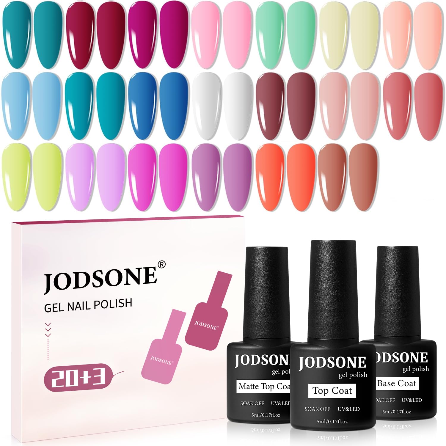 Buy now JODSONE 36 PCS Gel Nail Polish Set-32 Colors Gel Polish Kit Base Coat Glossy Matte and Glitter Top Coat Nail Polish Set Green Blue Red Pink Collection Gifts for Women 20SET-5F at indiglob india