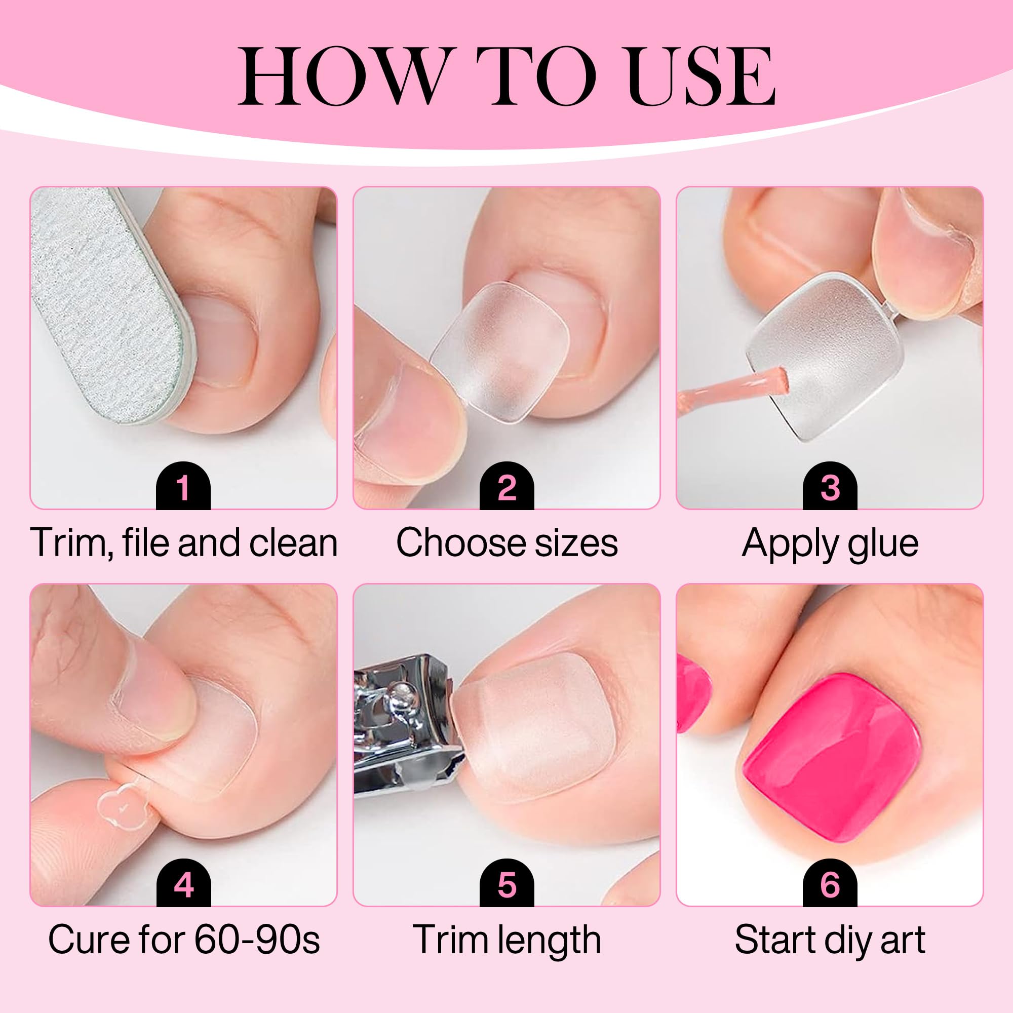 Luckyfairy Square Toe Nail Tips, 504Pcs 15 Sizes Full Cover Press On Toenails for Women, Long Wider Pre-etched Double Matte Fake Toenails for Big Toe Nail Extensions Home DIY Salon Soak Off