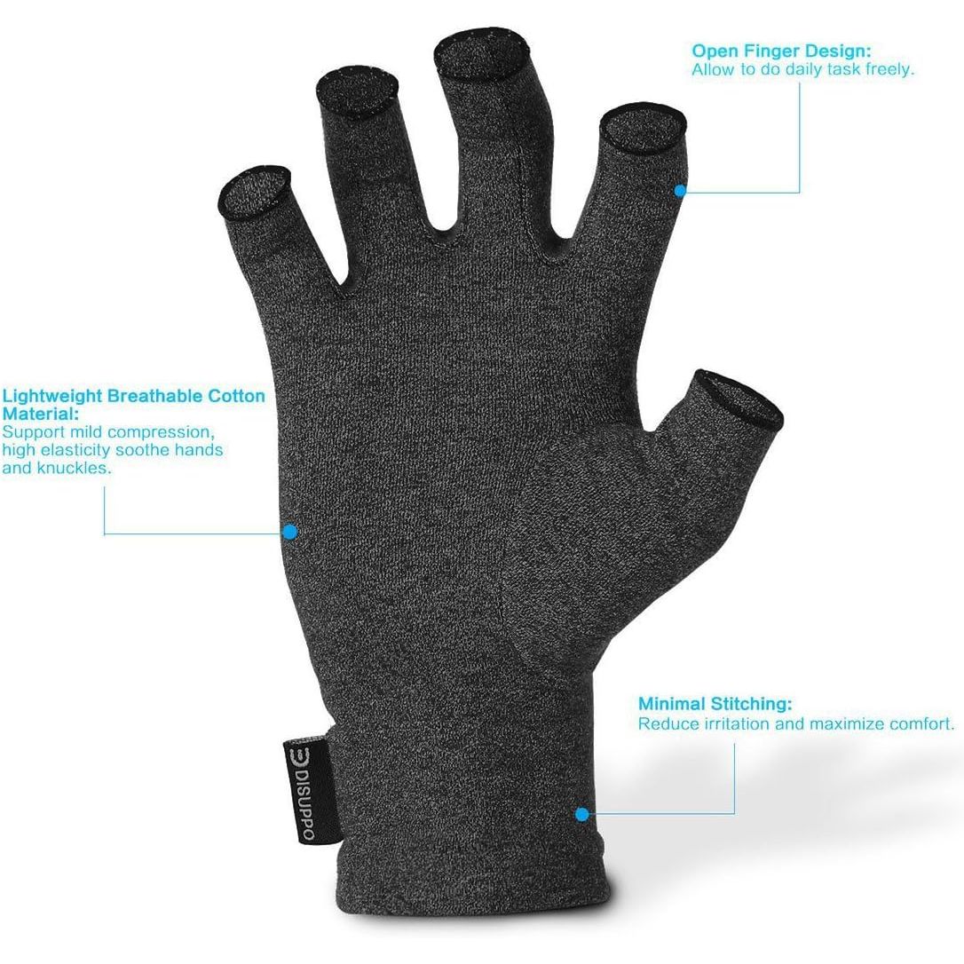 Buy now DISUPPO Arthritis Compression Gloves Relieve Pain from Rheumatoid, RSI,Carpal Tunnel, Hand Gloves Fingerless for Computer Typing and Dailywork, Support for Hands and Joints (L, Black) at indiglob india