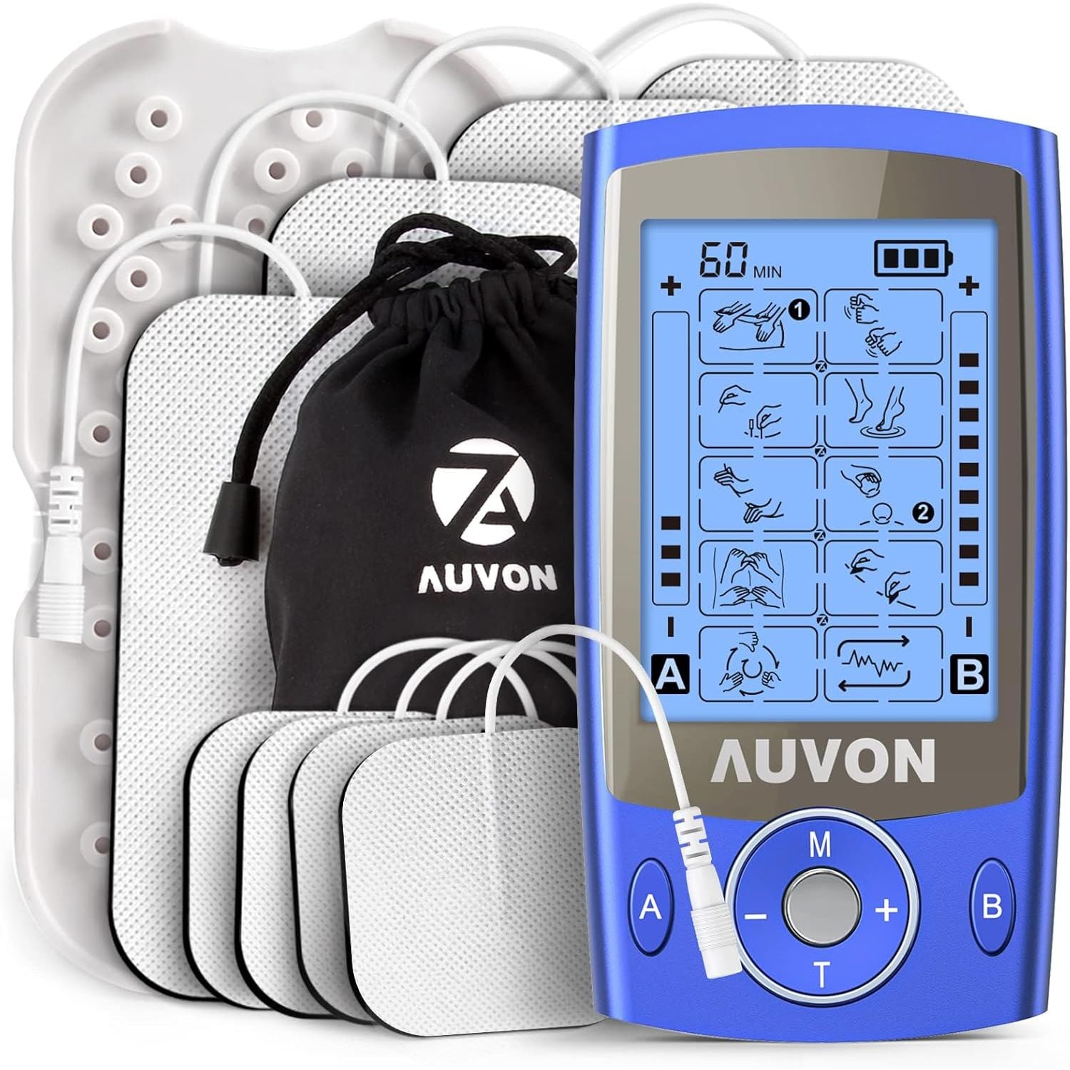 Buy now AUVON Dual Channel TENS Unit Muscle Stimulator Machine with 20 Modes, 2" and 2"x4" TENS Unit Electrode Pads Blue at indiglob india