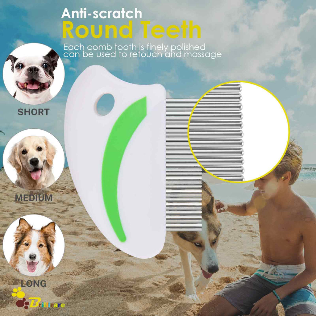 2 Pack Flea Lice Comb, Stainless Steel Dog Cat Grooming Combs with Rounded Teeth, Professional Pet Tear Stain Remover, Dematting Tool for Small, Medium & Large Pets