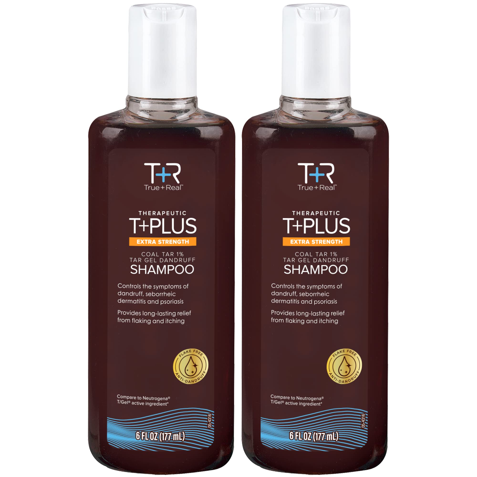 True+Real Therapeutic T+plus Tar Gel Dandruff Shampoo Coal Tar 1.0% Maximum Strength, 6 Ounce