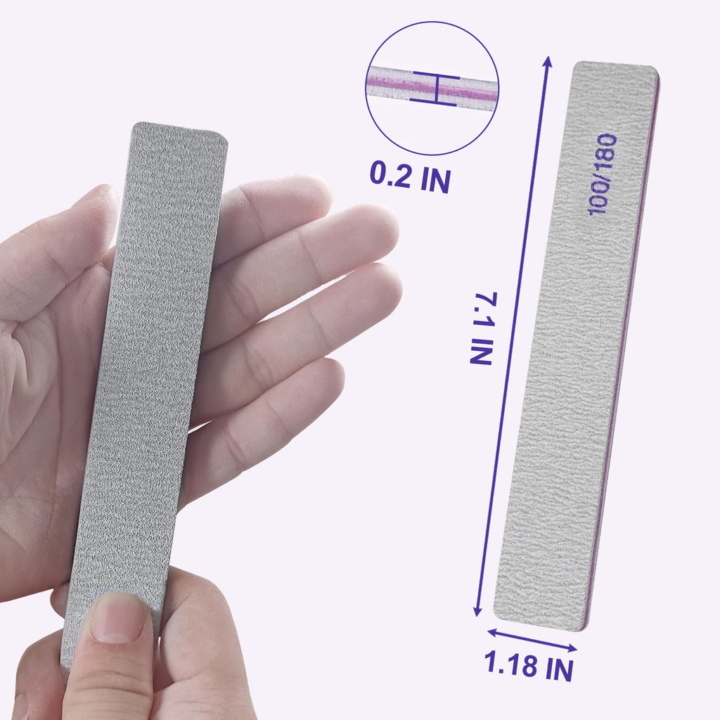 Nail Files (24 Pack), 100/180 Grit Emery Boards Nail File for Natural Nails and Acrylic Nails, Double Sided Emory Boards limas para unas acrilicas Profesional Fingernail Filer Reusable Manicure Gray