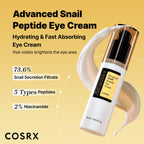 COSRX Snail Mucin Peptide Under Eye Cream for Anti-aging, 0.84 oz | 73.7% Snail Mucin, 5X Peptide and Niacinamide, Eye Care, Korean Eye Cream for Dark Circles, Korean Skin Care