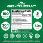 Zazzee Extra Strength Green Tea 20:1 Extract, 50% EGCG, 150 Vegan Capsules | 98% Polyphenols, 80% Catechins, 5 Month Supply, Certified Kosher, Antioxidant & Metabolism Support, Non-GMO, Made in the USA