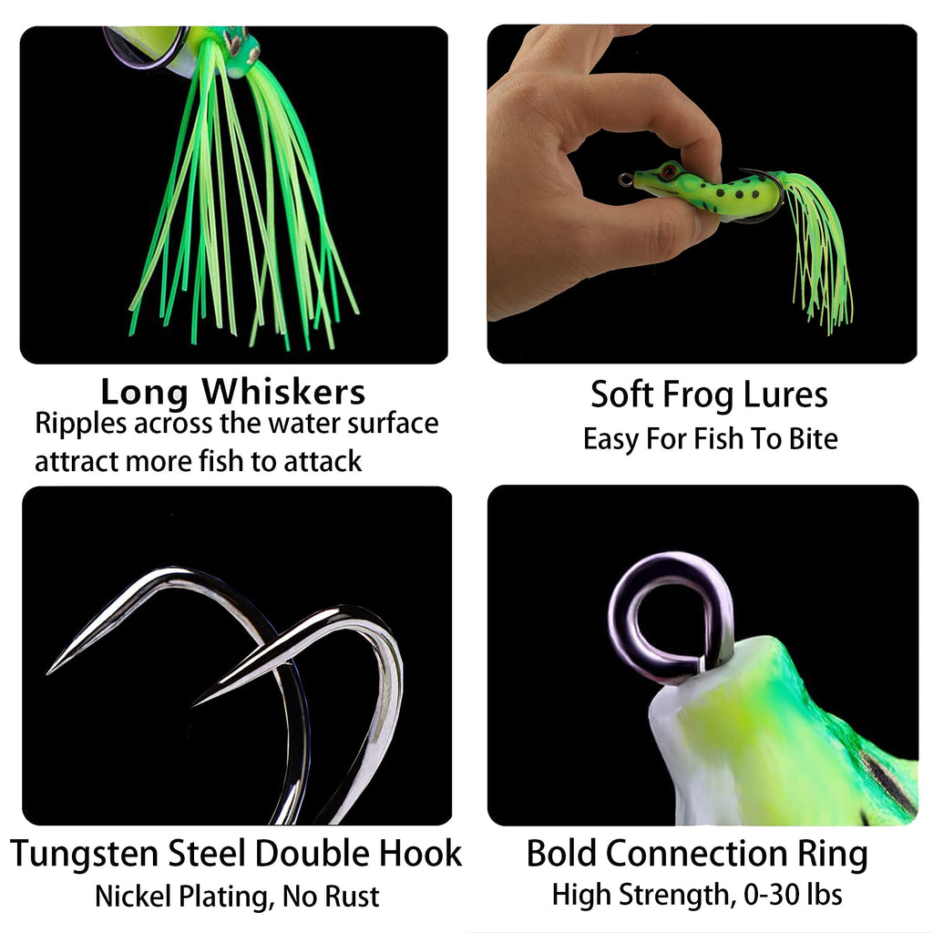 5Pcs Topwater Hollow Body Frog Lures Set with Box