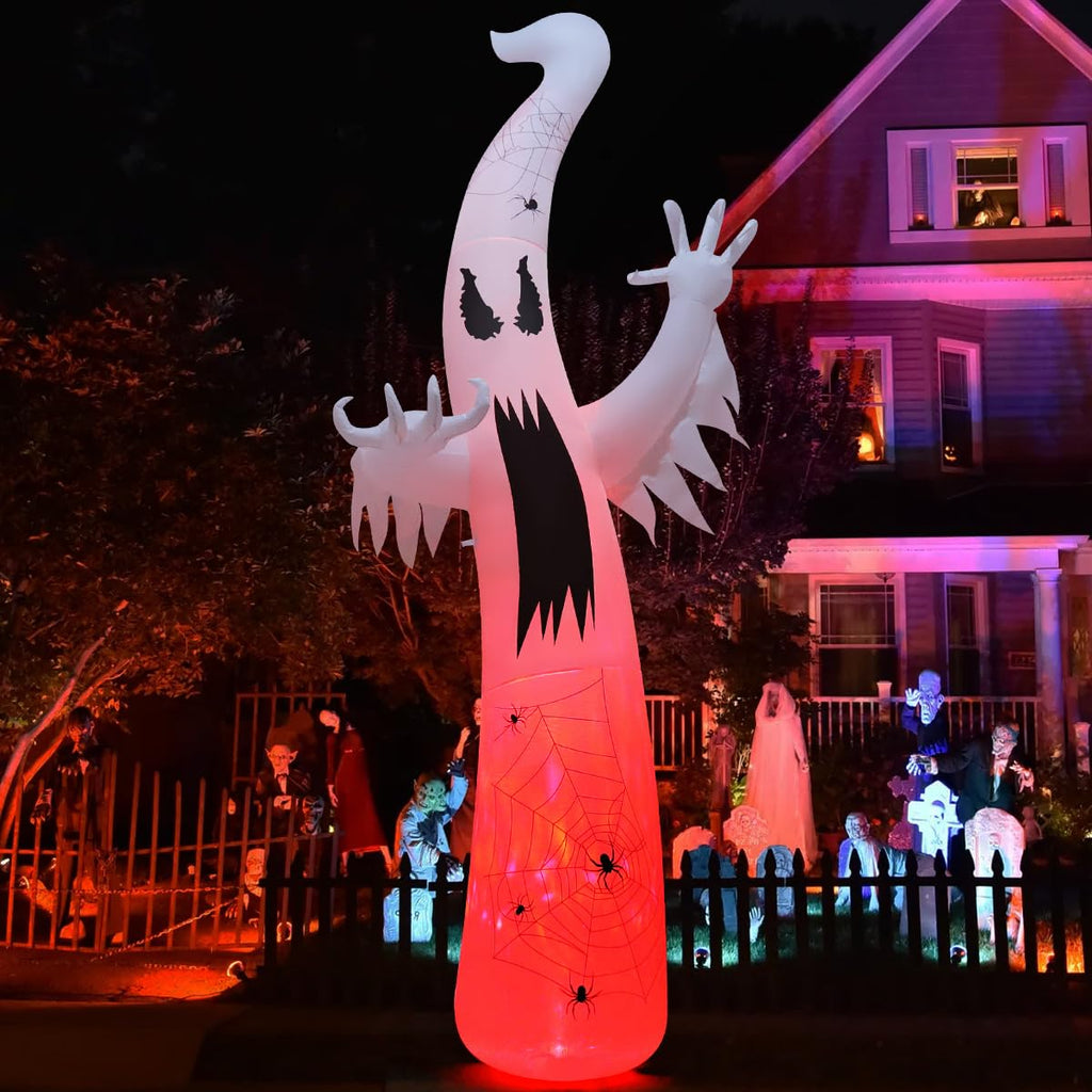 GOOSH 12 FT Halloween Inflatables Ghost Outdoor Decorations Blow Up Yard Giant Towering Terrible Spooky Flame Lamp Ghost with Built-in LEDs for Garden Lawn Indoor Party Decor