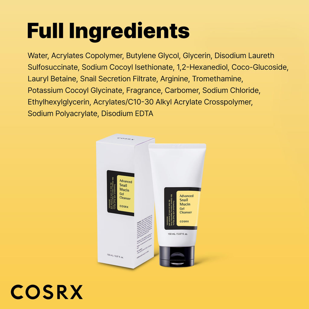 COSRX Advanced Snail Mucin Gel Cleanser for Dull, Sensitive Skin 5.07 oz. | Rich Daily Deep Cleansing Gel Cleanser for Dull, Dry & Sensitive Skin, Korean Skin Care, Korean Face Wash