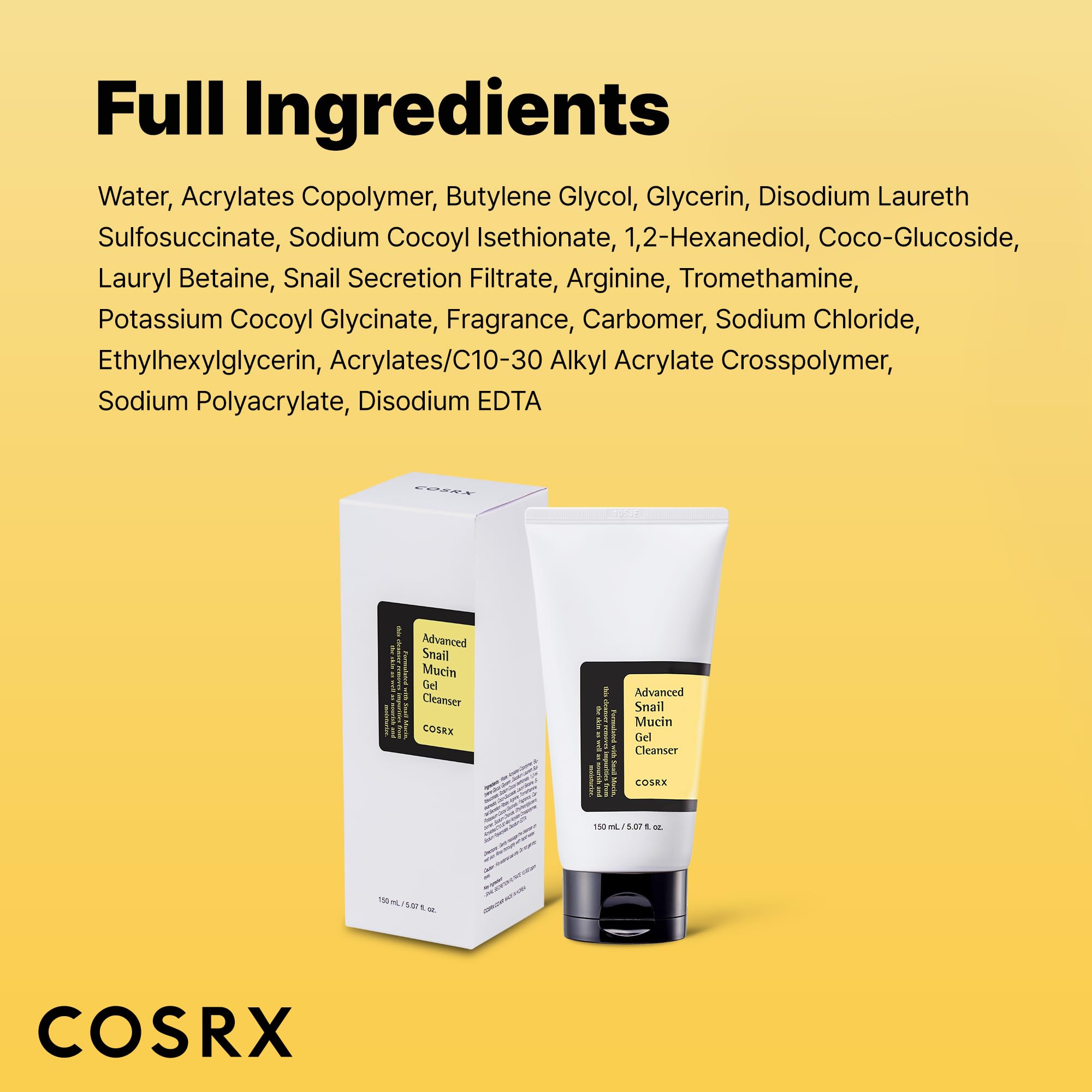 COSRX Advanced Snail Mucin Gel Cleanser for Dull, Sensitive Skin 5.07 oz. | Rich Daily Deep Cleansing Gel Cleanser for Dull, Dry & Sensitive Skin, Korean Skin Care, Korean Face Wash